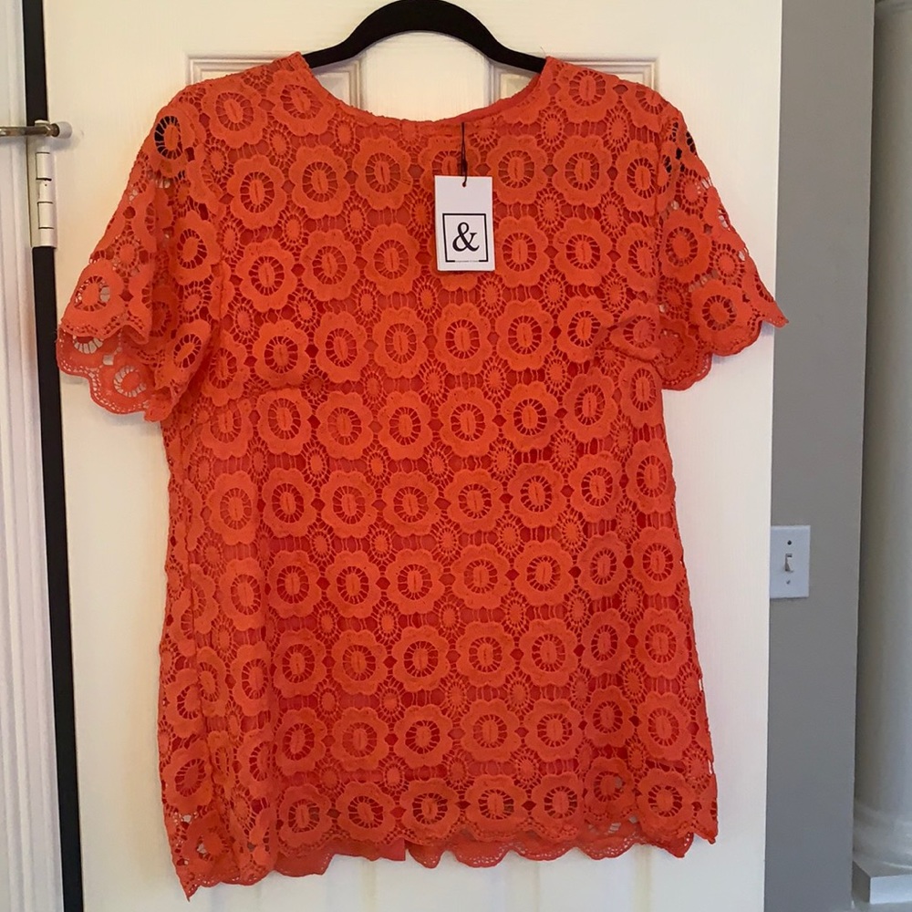 Poppy color lace blouse